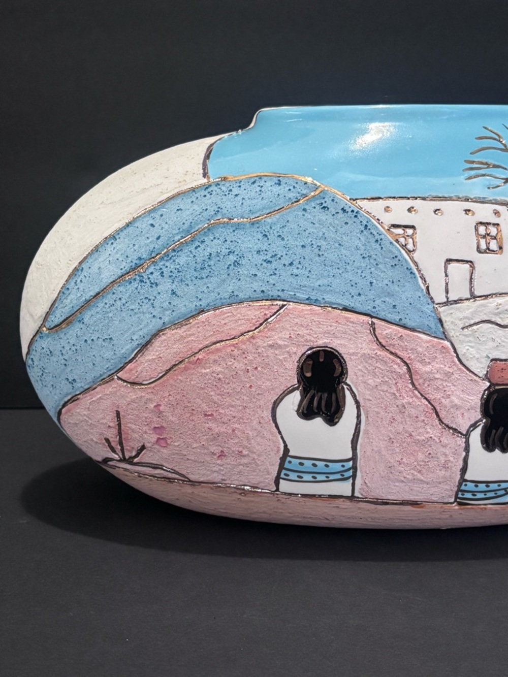 Vintage Hand-Painted Mexican Village Art Ceramic Flower Vase by Guna - Picture 3 of 10